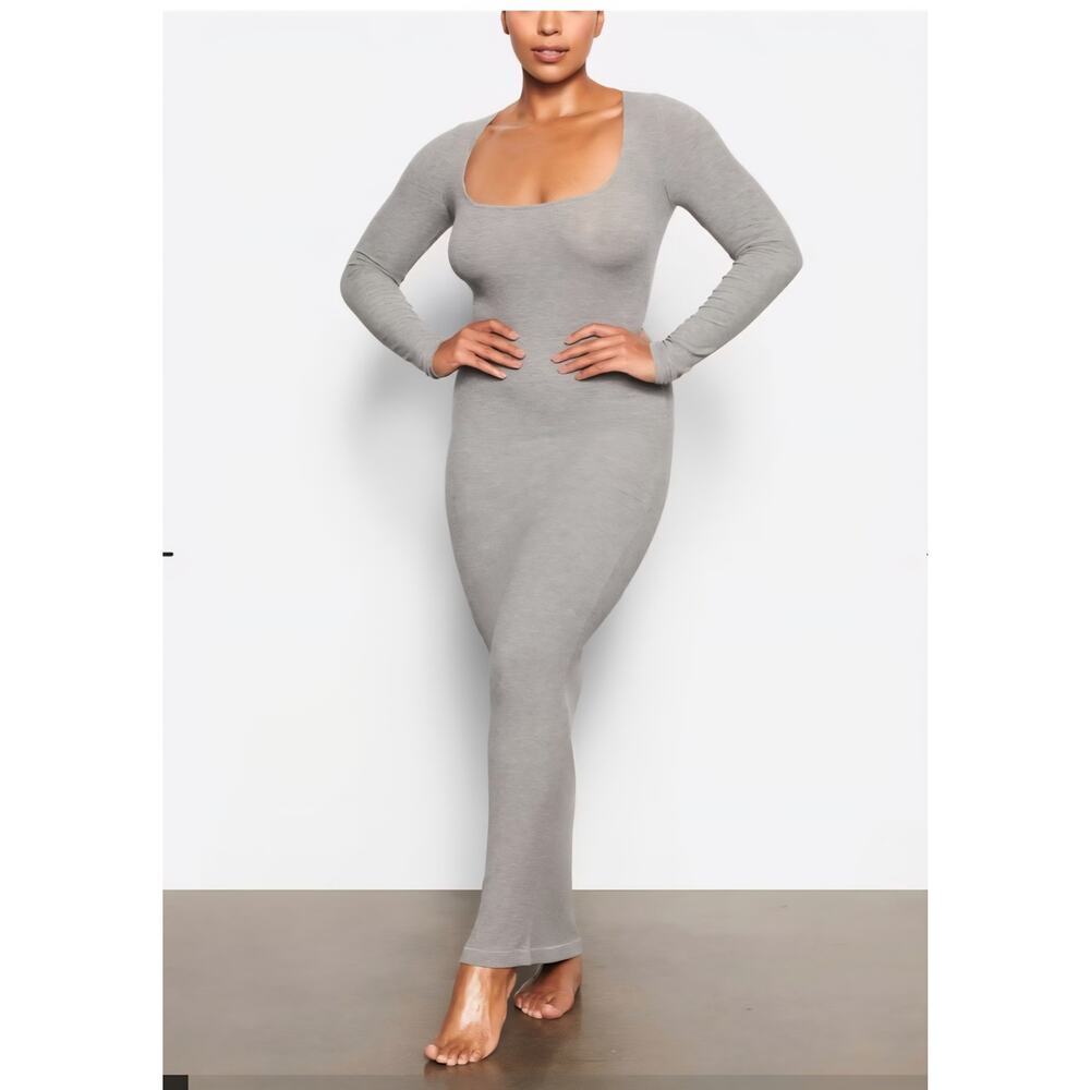 Skims‎ Soft Lounge Long Sleeve Dress in Heather Gray Size: S